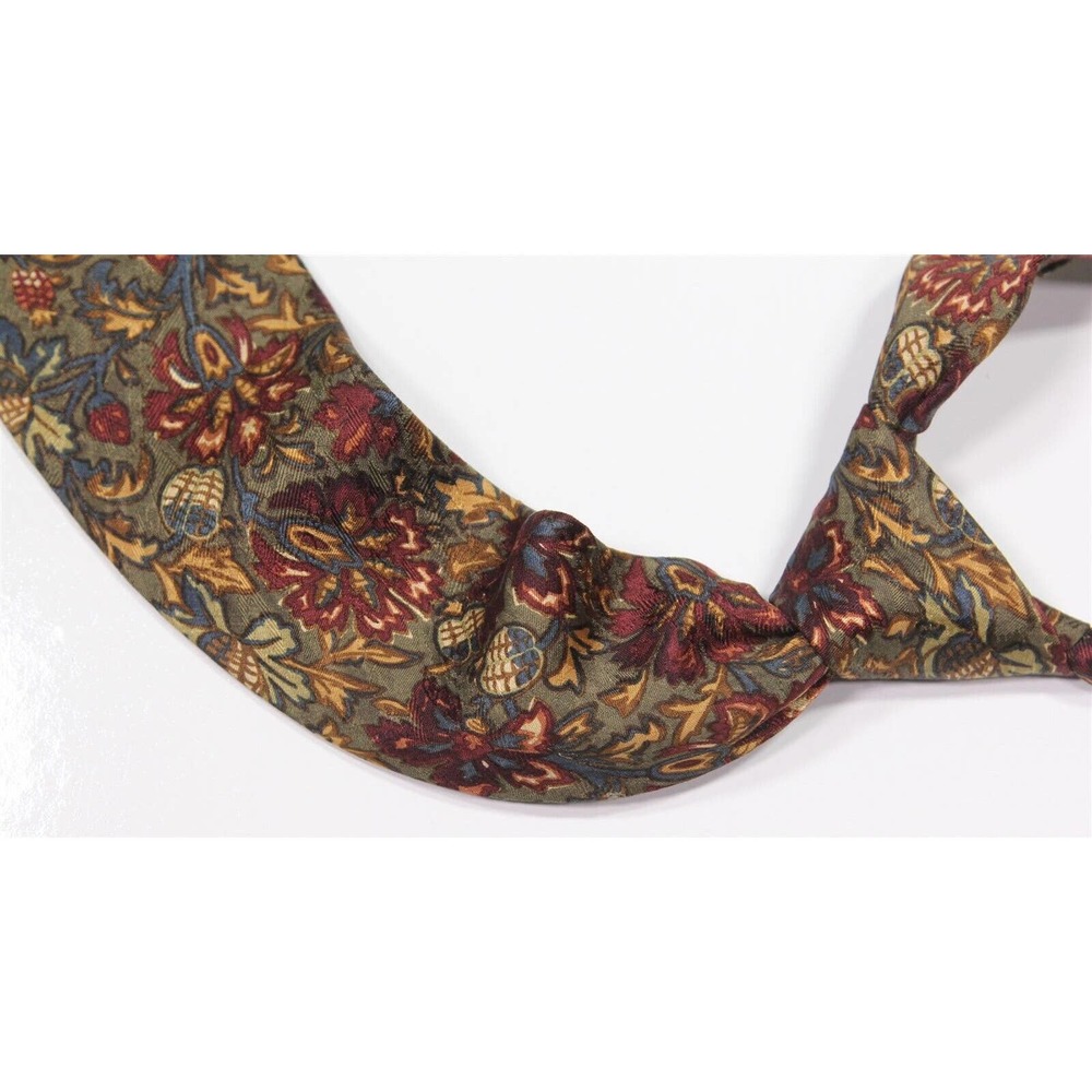 Chanel Paris Green/Burgundy/Blue Floral Fall Colors Silk-Wool Necktie Tie - Picture 1 of 7